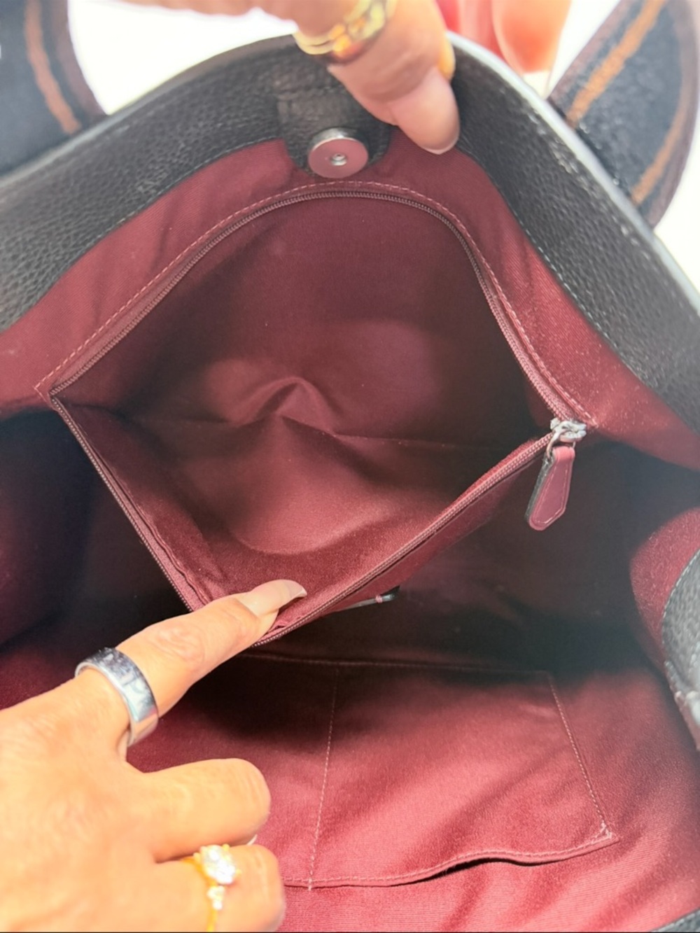 Coach Black Pebbled Leather tote with Signature Webbing - Picture 5 of 5